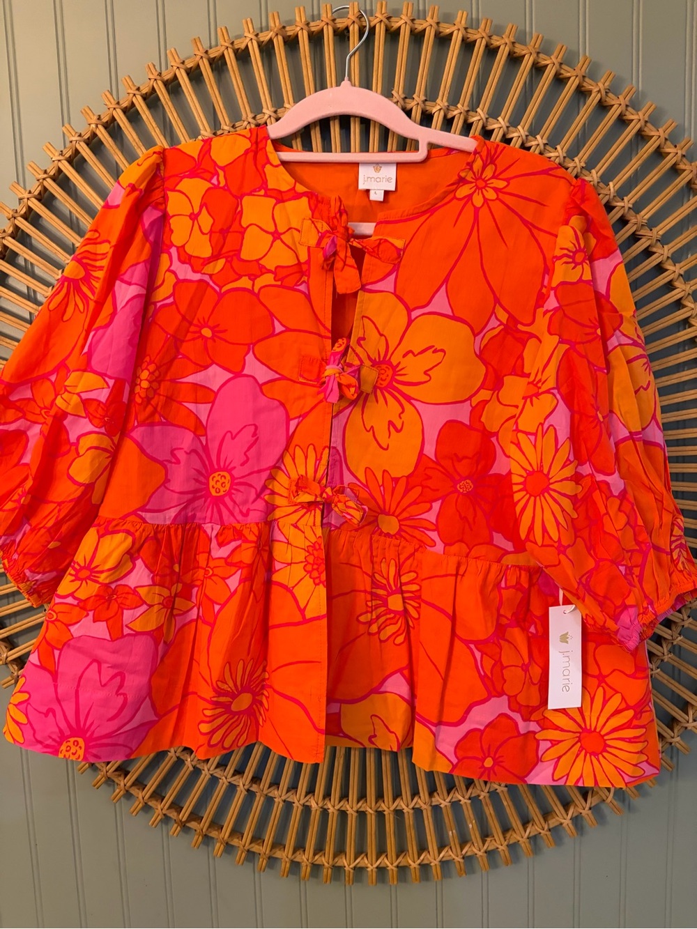 NWT - J.Marie Lizzie peplum blouse. Gorgeous, vibrant color – large - Picture 8 of 11